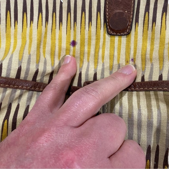 Fossil Straw Large Satchel Bag Floral Accent Leather Trim Magnetic Closure 13x17 - Picture 13 of 13